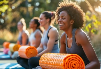 people using foam roller exercise practice fitness copy
